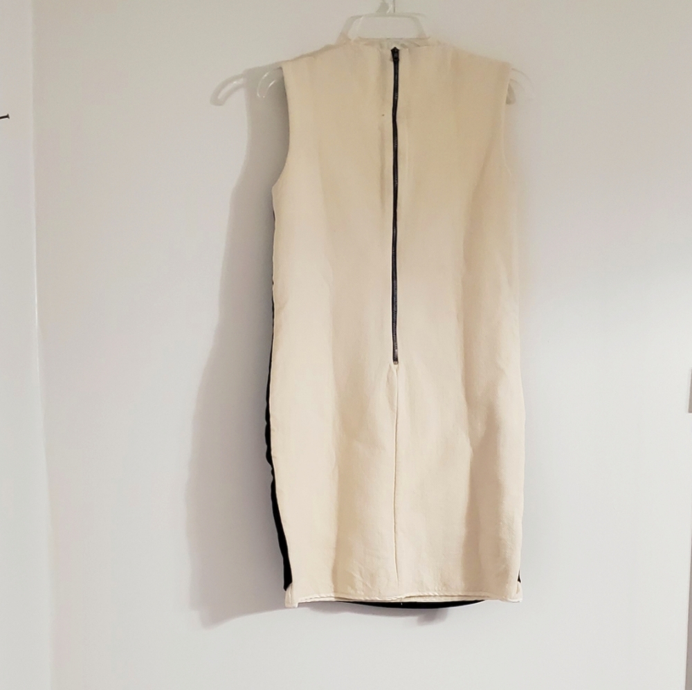 CLOTILDE CHAPTER CREAM AND‎ BLACK SASH V NECK WOOL DRESS..SIZE 36 - Picture 3 of 9